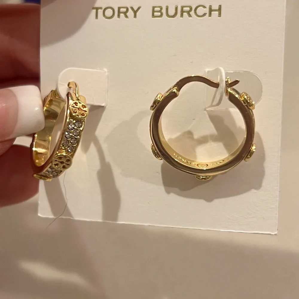 Tory Burch Gold-tone Hoop Earrings with Crystal Accents
